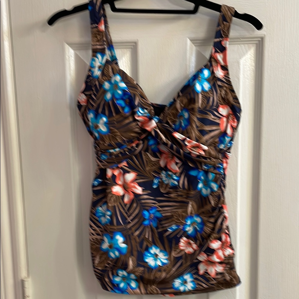 Lands' End Blue and Pink Fitted Tie Front Swim Camisole